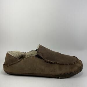 Olukai Moloa Leather Slippers Slip On Shoes Mens Size 12 Shearling Lined Comfort